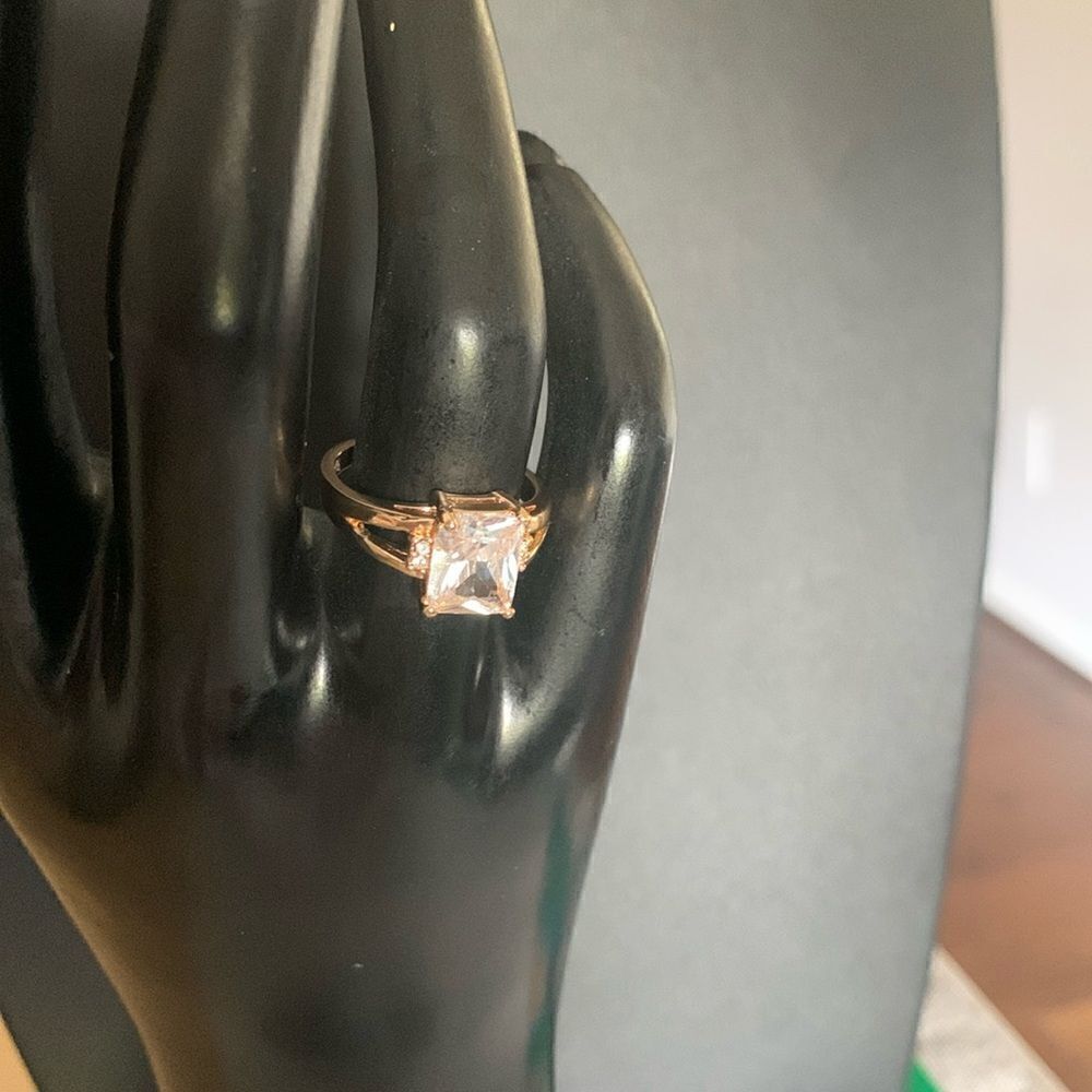 Beautiful Emerald Cut Clear CZ ring, Stamped